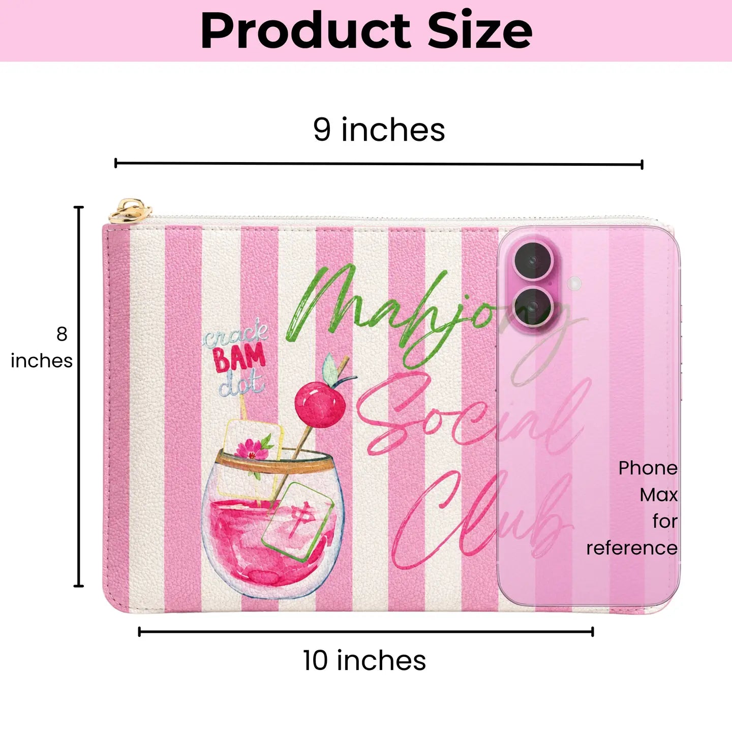 Mahjong Social Club Leather 8"x10" Pink Stripe Tile & Accessory Mahjong Bag