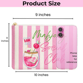 Mahjong Social Club Leather 8"x10" Pink Stripe Tile & Accessory Mahjong Bag