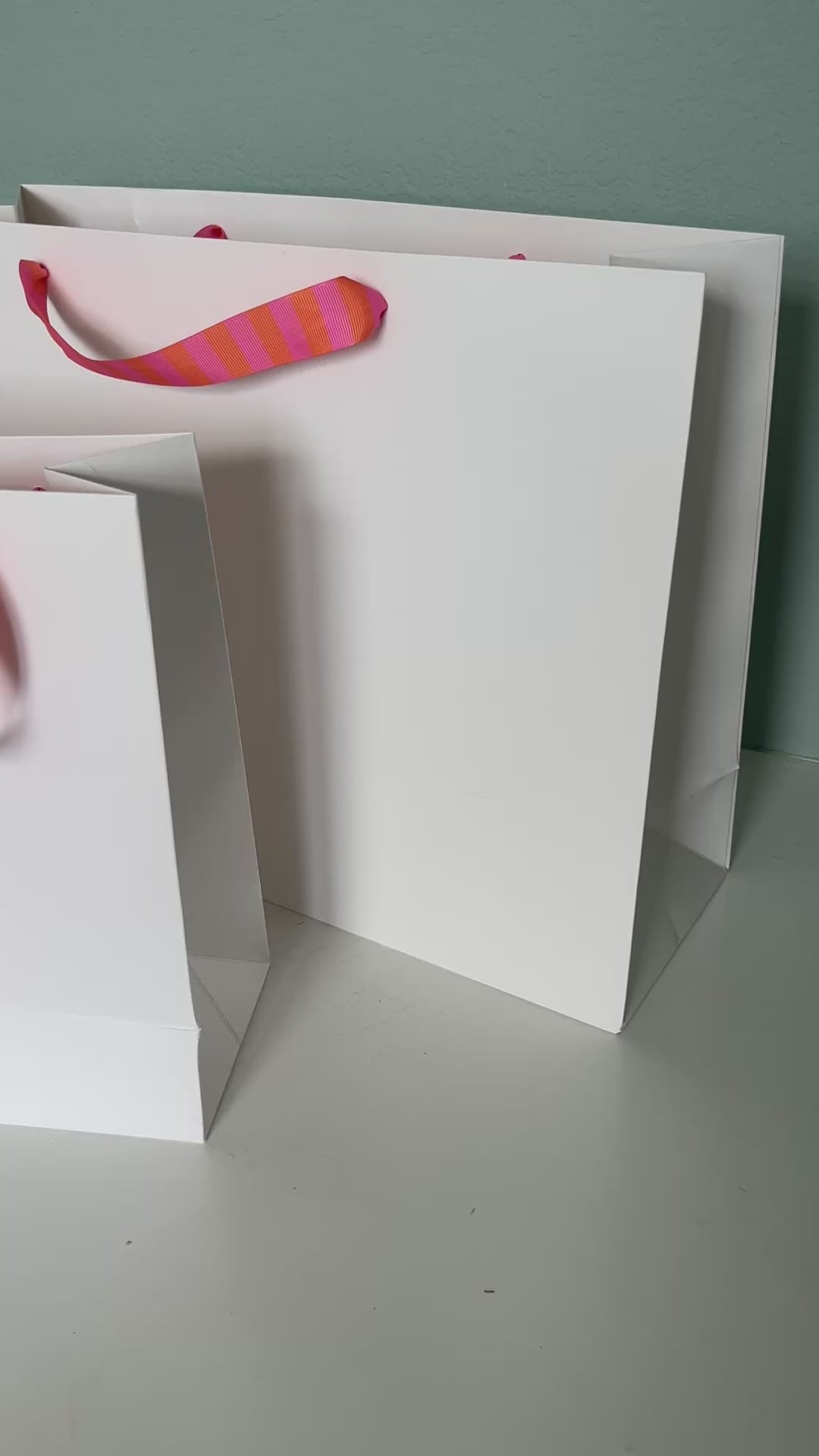 Stripe Ribbon White Custom Logo Bag | Pink & Green | FREE FREIGHT