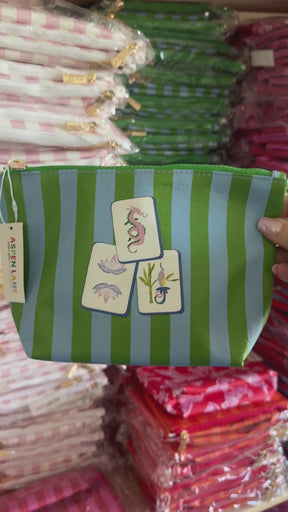 Mahjong Tile preppy tile bag | green & blue stripe