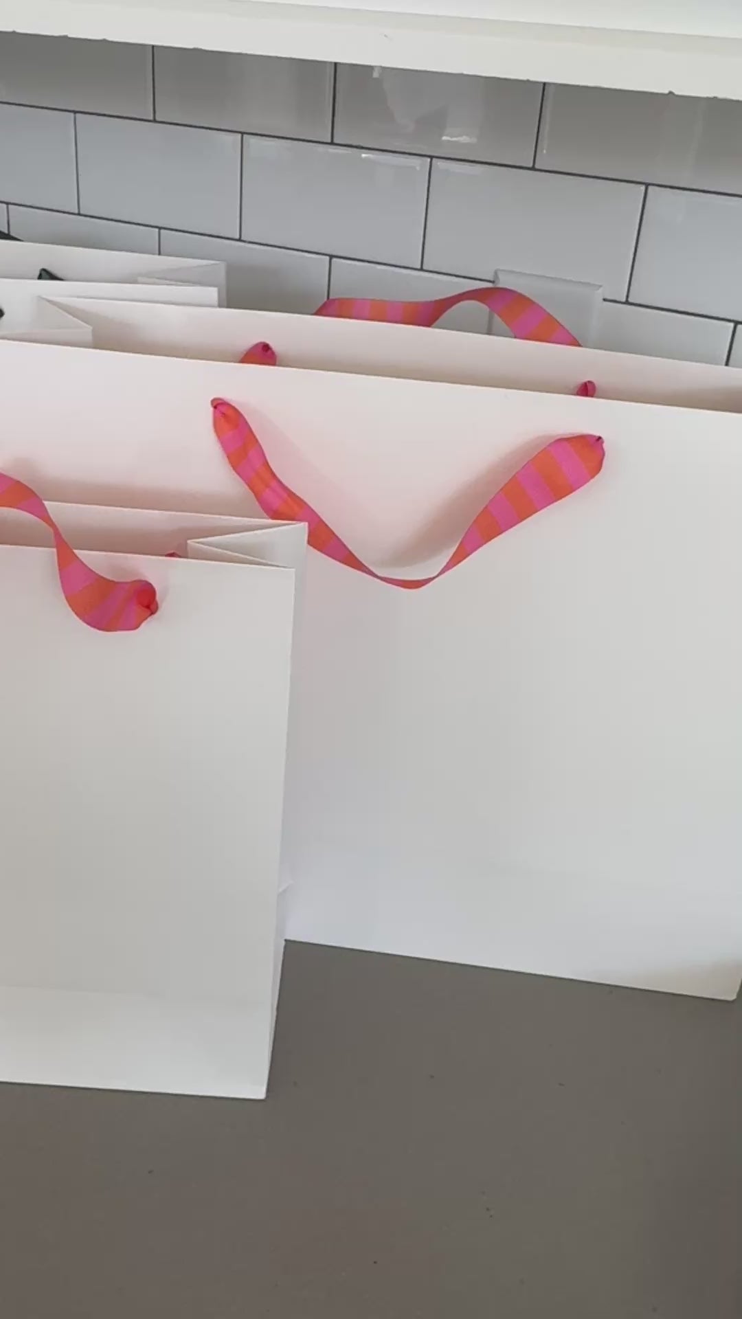 Stripe Ribbon White Custom Bag | Pink & Orange | FREE FREIGHT