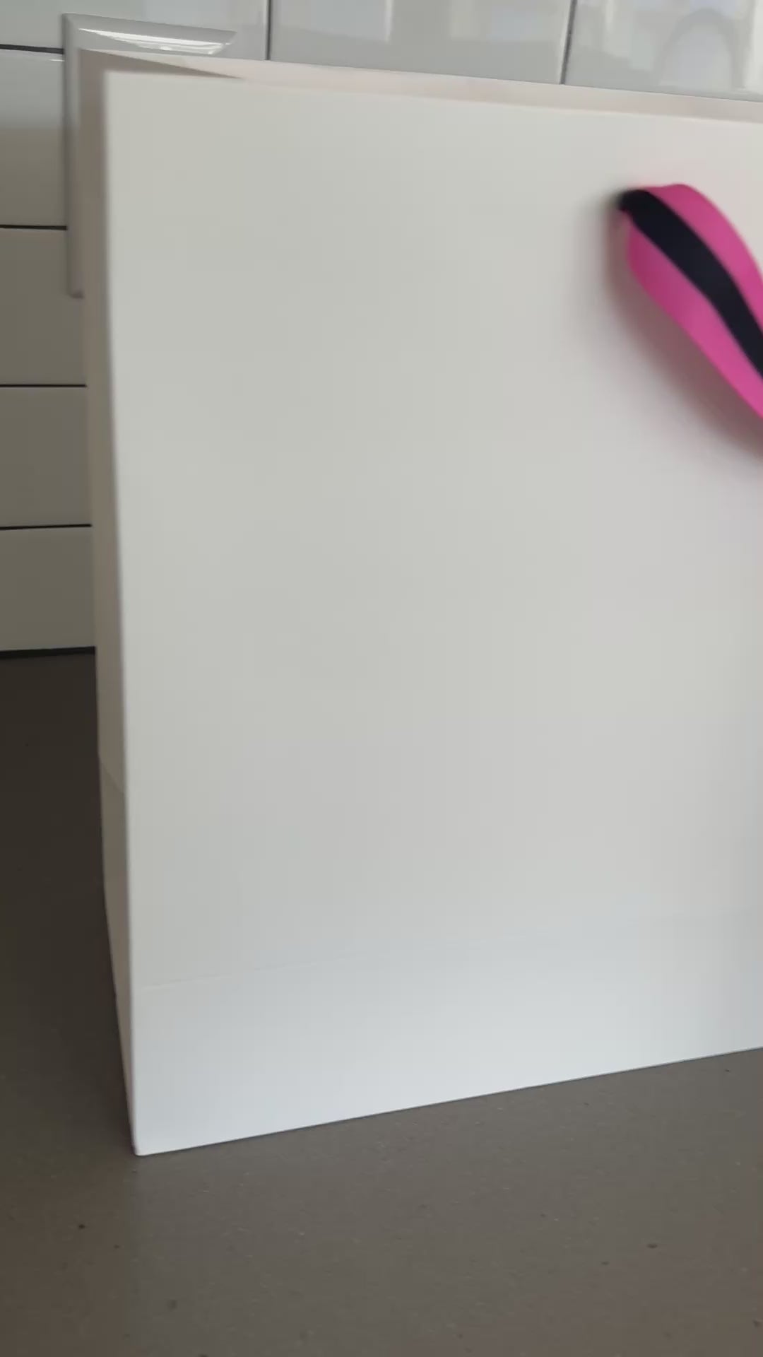 Stripe Ribbon White Custom Logo Bag | Pink & Black | FREE FREIGHT
