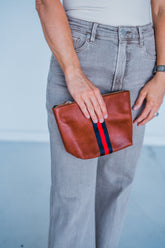 Vegan Stripe Bag | Cognac w/ Red/Navy Stripe