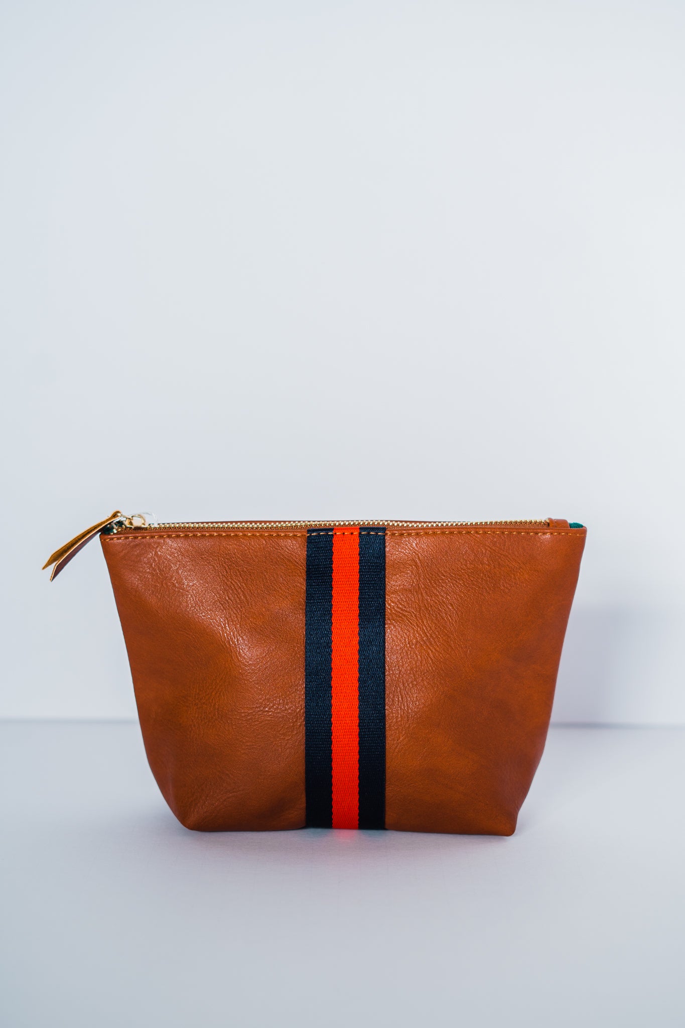 Vegan Stripe Bag | Cognac w/ Red/Navy Stripe