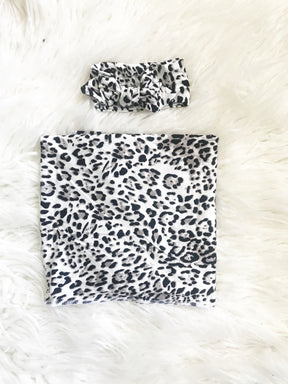 Gray & Black Leopard Maternity Robe & Matching Swaddle Set | 3-Piece - Aspen Lane 