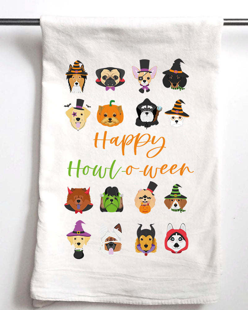 Happy Howl-o-Ween Dog Flour Sack Towel
