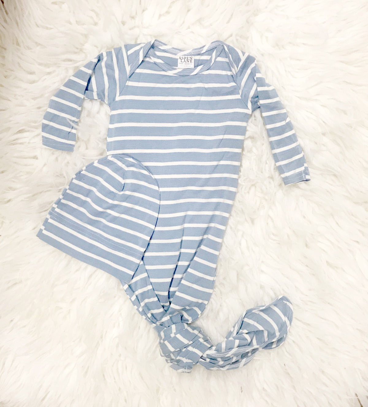 Knotted Gown & Hat Set |  Baby Blue Stripe - Aspen Lane 