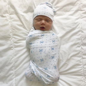 Fleur de Lis Blanket, Hat : Baby Blue - Aspen Lane 