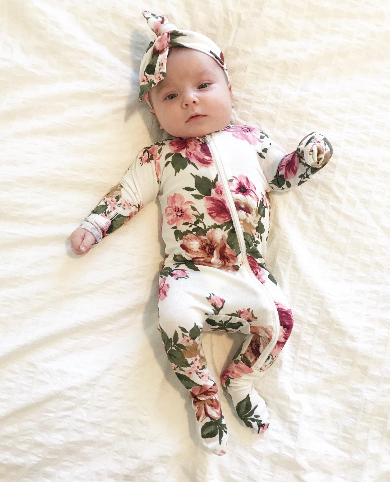 White Floral Pink Footie 0-3mo