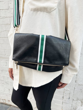 Black + Green Stripe Vegan Crossbody, Belt Bag + Clutch