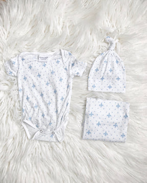 Fleur de Lis Blanket, Hat : Baby Blue - Aspen Lane 
