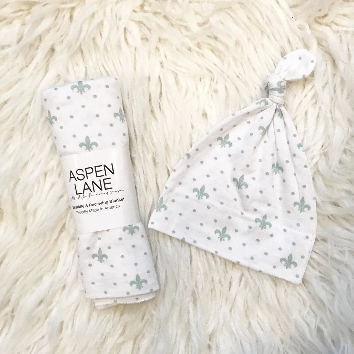 Fleur de Lis Blanket, Hat, or Headband : Mint Green - Aspen Lane 