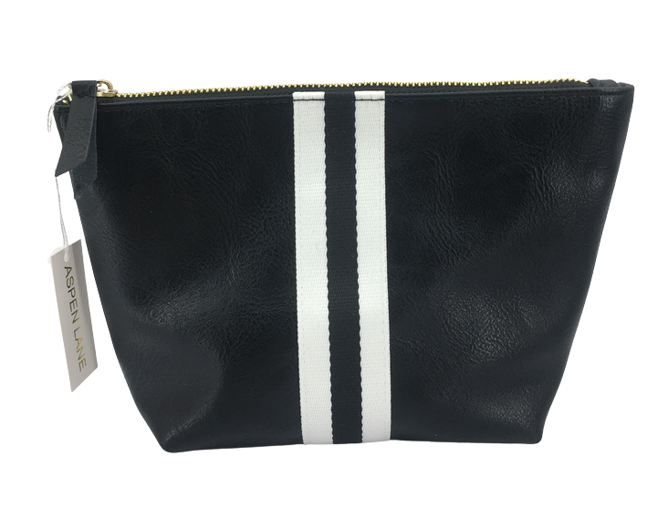 Vegan Stripe Bag Pouch | Black w/ Stripe - Aspen Lane 