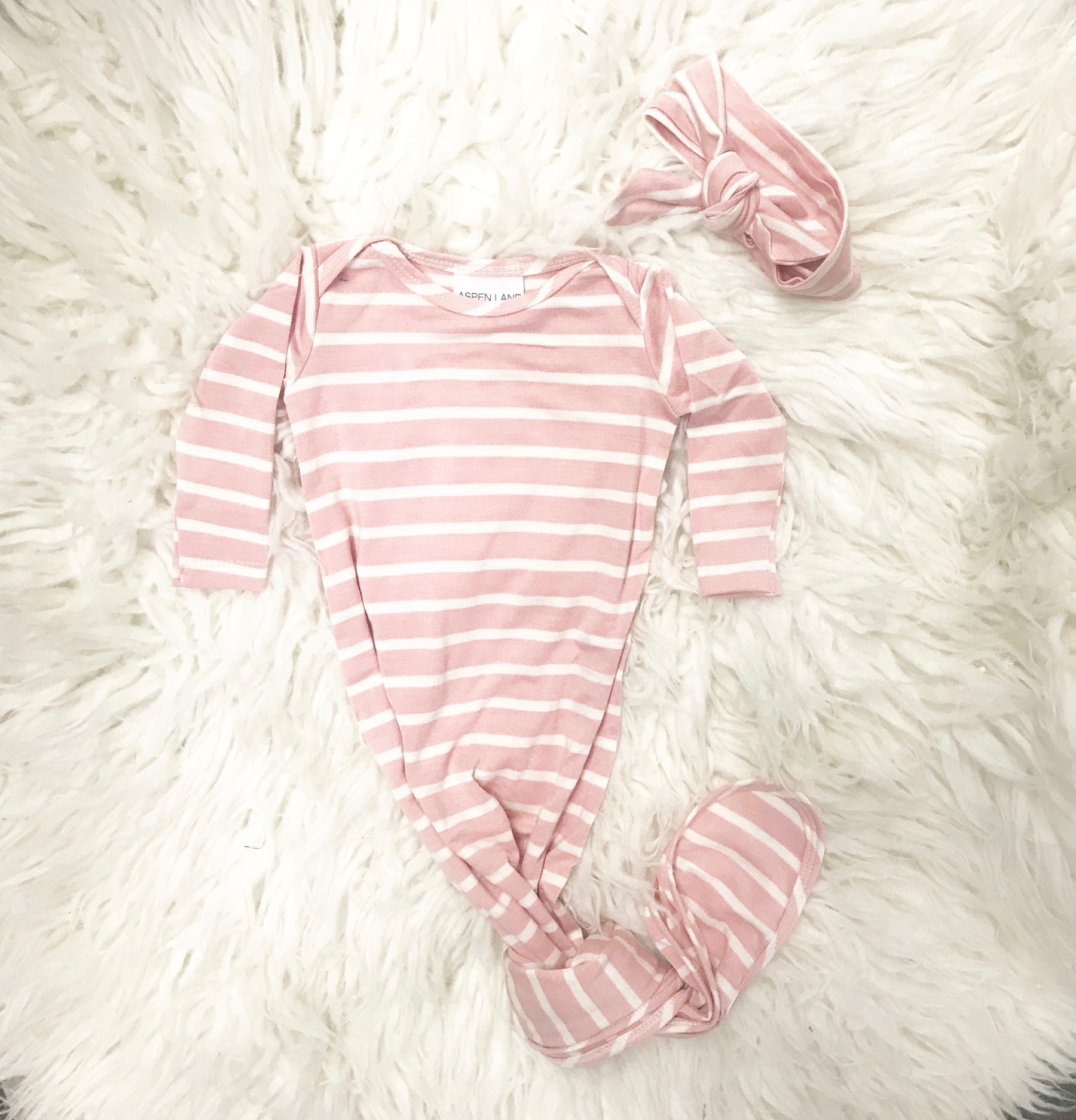Knotted Gown & Headband Set |  Blush Pink Stripe - Aspen Lane 